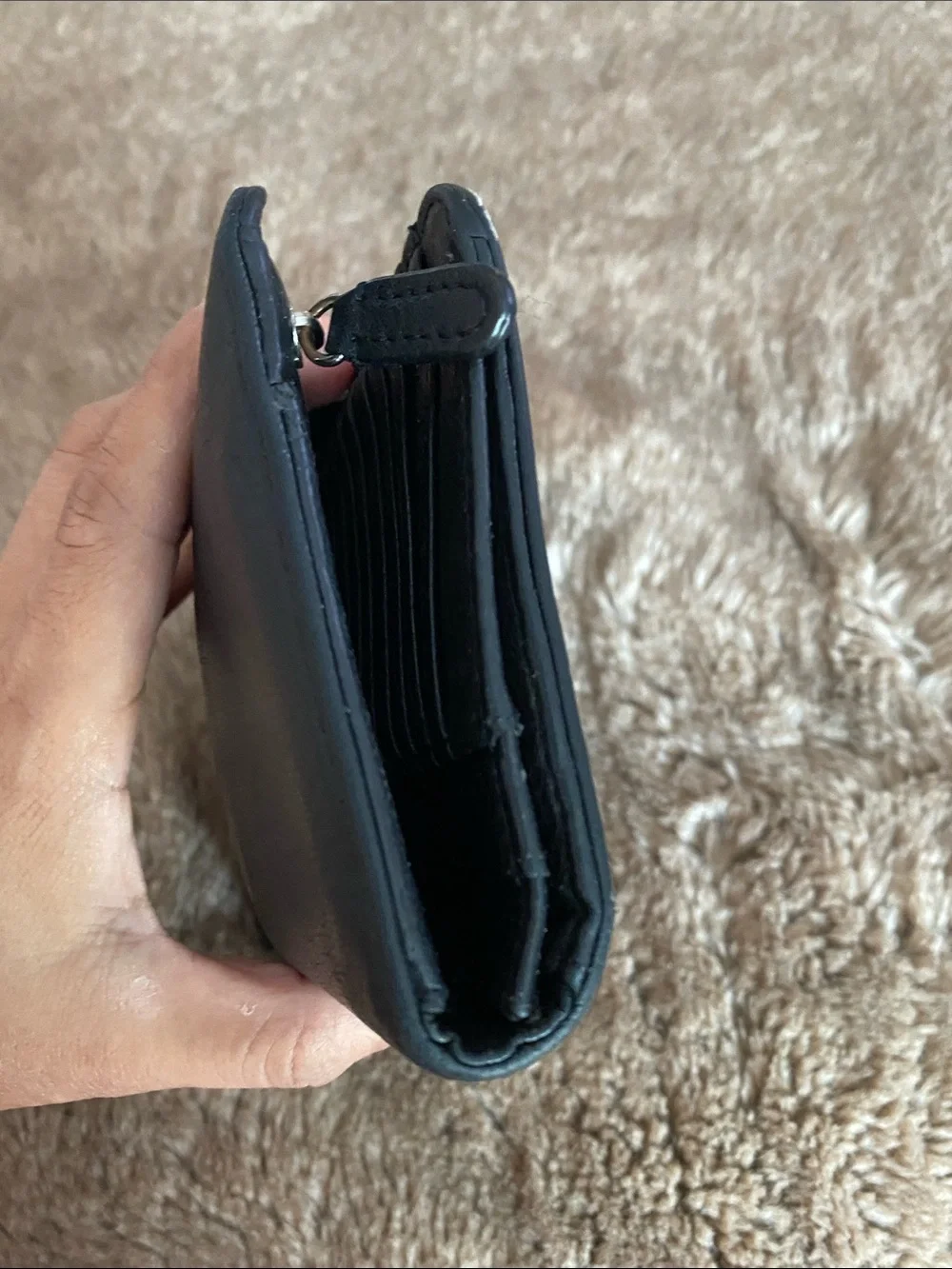 Michael Kors Black Leather Wallet with Silver-Tone Lock Detail